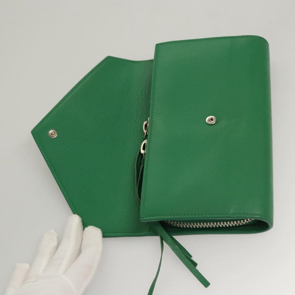 BALENCIAGA Paper Money Zip Around Wallet Leather Green 371661 Auth sw166V