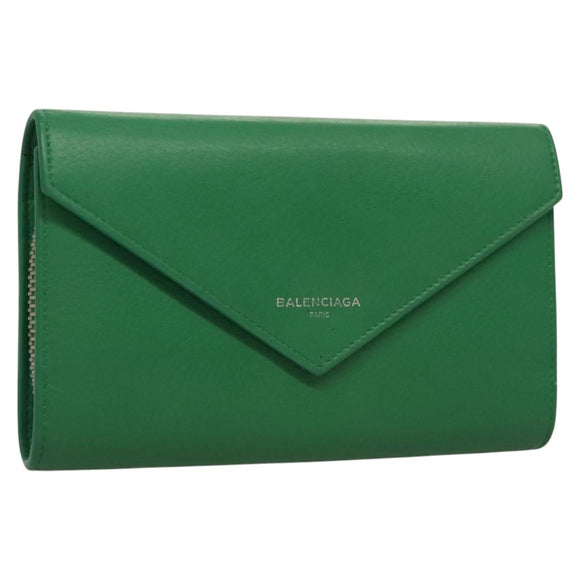 BALENCIAGA Paper Money Zip Around Wallet Leather Green 371661 Auth sw166V