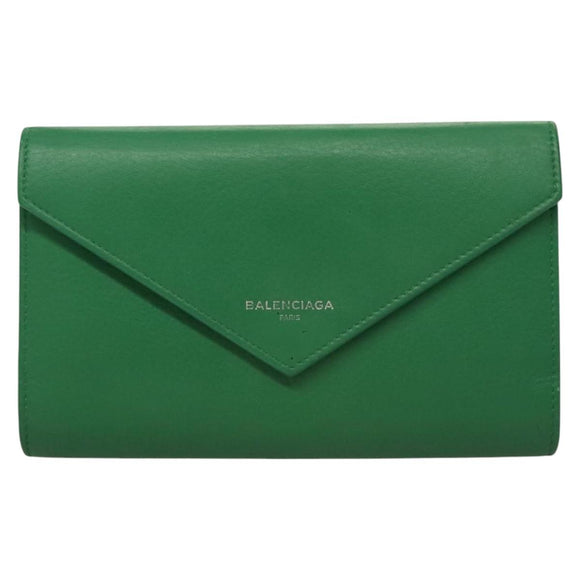 BALENCIAGA Paper Money Zip Around Wallet Leather Green 371661 Auth sw166V