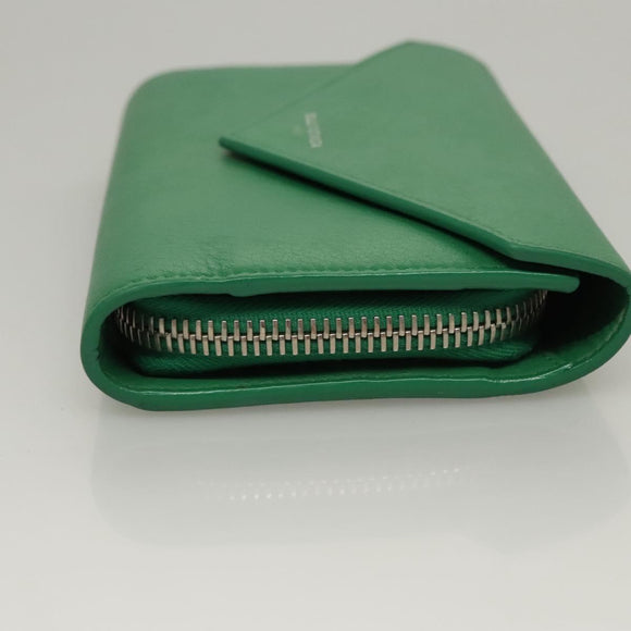BALENCIAGA Paper Money Zip Around Wallet Leather Green 371661 Auth sw166V