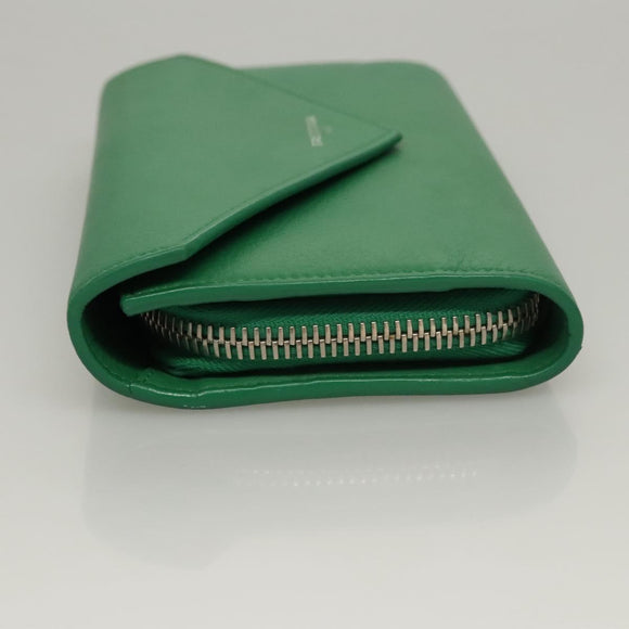 BALENCIAGA Paper Money Zip Around Wallet Leather Green 371661 Auth sw166V