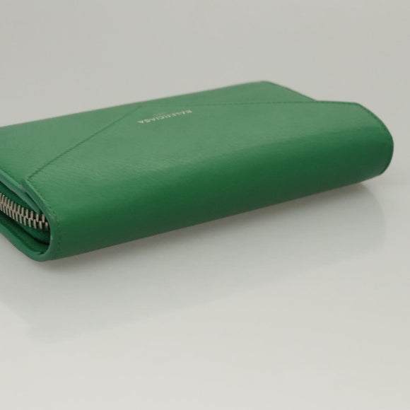 BALENCIAGA Paper Money Zip Around Wallet Leather Green 371661 Auth sw166V