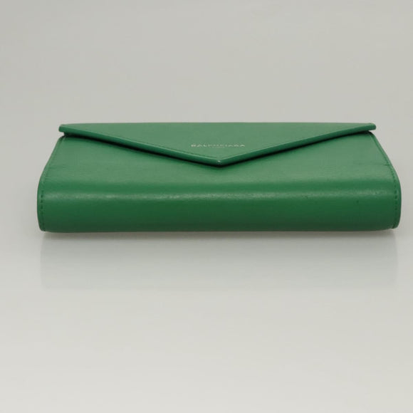 BALENCIAGA Paper Money Zip Around Wallet Leather Green 371661 Auth sw166V