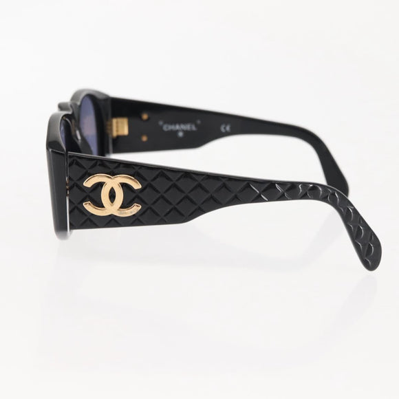 CHANEL COCO Mark Matelasse Sunglasses plastic Black CC Auth SW1681