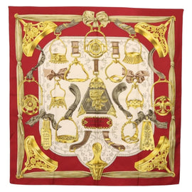 HERMES Carre 90 Scarf ""ETRIERS"" Silk Bordeaux Auth SW1684