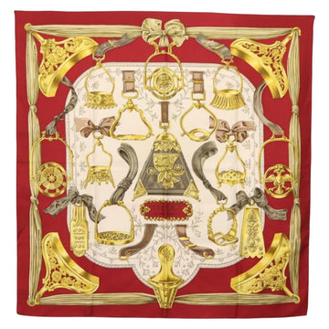 HERMES Carre 90 Scarf ""ETRIERS"" Silk Bordeaux Auth SW1684