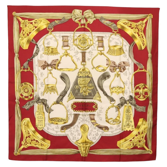 HERMES Carre 90 Scarf ""ETRIERS"" Silk Bordeaux Auth SW1684