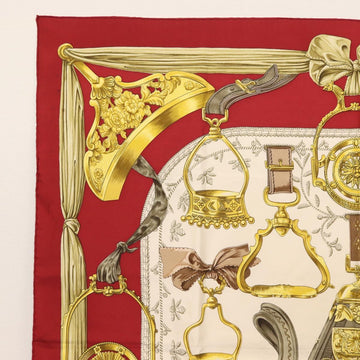HERMES Carre 90 Scarf ""ETRIERS"" Silk Bordeaux Auth SW1684 - 0