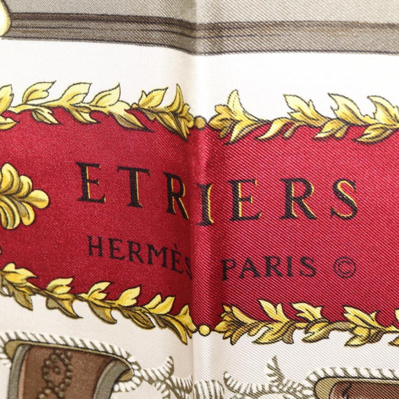 HERMES Carre 90 Scarf ""ETRIERS"" Silk Bordeaux Auth SW1684