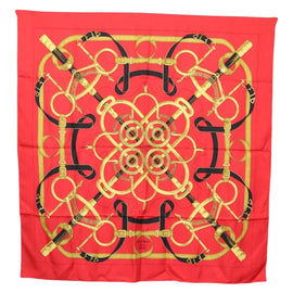 HERMES Carre 90 Scarf ""Eperon dor"" Silk Red Auth SW1685