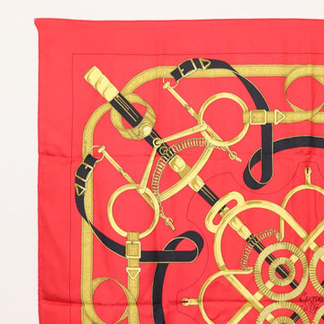 HERMES Carre 90 Scarf ""Eperon dor"" Silk Red Auth SW1685 - 0