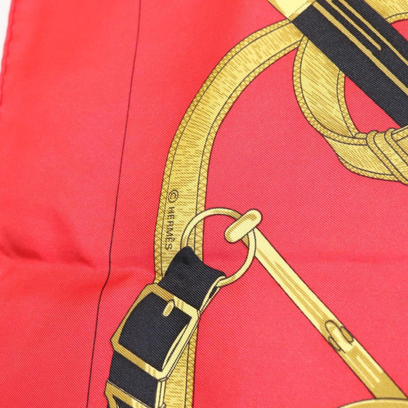 HERMES Carre 90 Scarf ""Eperon dor"" Silk Red Auth SW1685