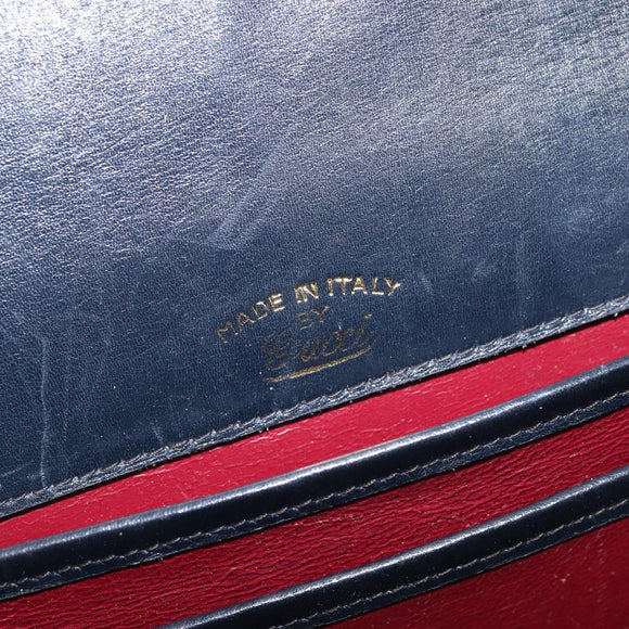 GUCCI Bamboo Sherry Line Hand Bag Leather Navy Red gold Auth SW1701