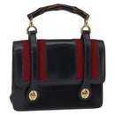 GUCCI Bamboo Sherry Line Hand Bag Leather Navy Red gold Auth SW1701-1