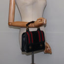 GUCCI Bamboo Sherry Line Hand Bag Leather Navy Red gold Auth SW1701-20