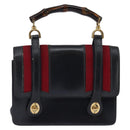 GUCCI Bamboo Sherry Line Hand Bag Leather Navy Red gold Auth SW1701-13