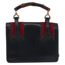 GUCCI Bamboo Sherry Line Hand Bag Leather Navy Red gold Auth SW1701-2