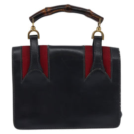 GUCCI Bamboo Sherry Line Hand Bag Leather Navy Red gold Auth SW1701 - 0