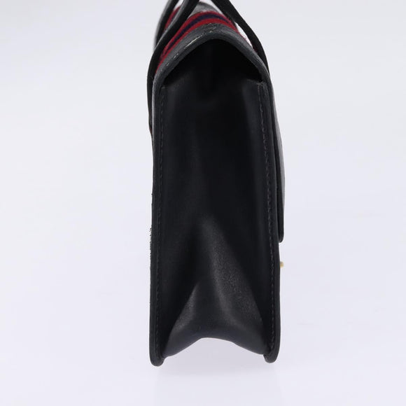 GUCCI Bamboo Sherry Line Hand Bag Leather Navy Red gold Auth SW1701