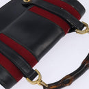 GUCCI Bamboo Sherry Line Hand Bag Leather Navy Red gold Auth SW1701-6