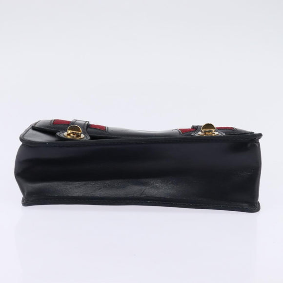 GUCCI Bamboo Sherry Line Hand Bag Leather Navy Red gold Auth SW1701