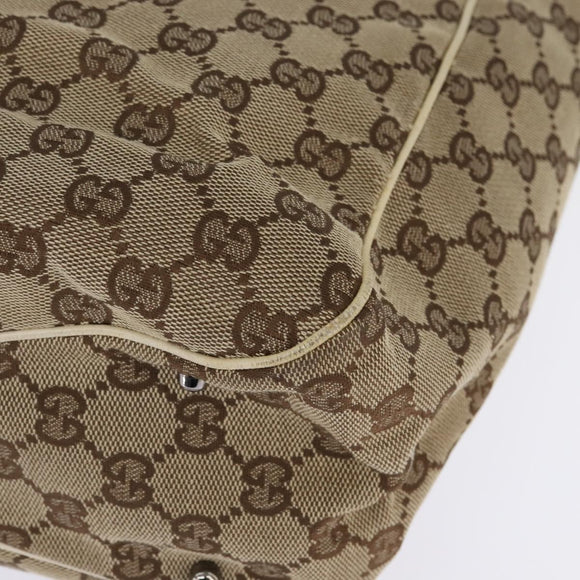 GUCCI GG Canvas Tote Bag Beige Silver 113017 Auth SW1705