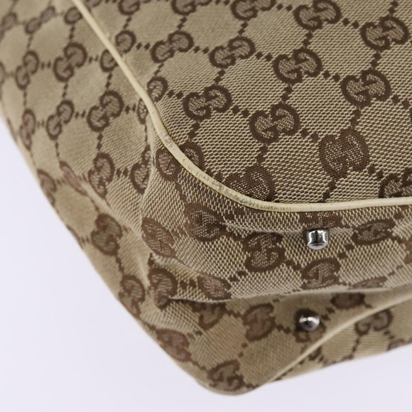 GUCCI GG Canvas Tote Bag Beige Silver 113017 Auth SW1705