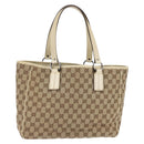 GUCCI GG Canvas Tote Bag Beige Silver 113017 Auth SW1705-1