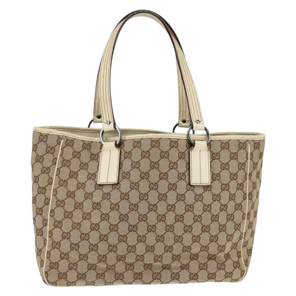 GUCCI GG Canvas Tote Bag Beige Silver 113017 Auth SW1705