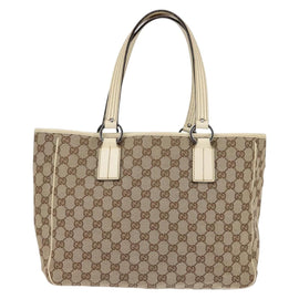GUCCI GG Canvas Tote Bag Beige Silver 113017 Auth SW1705 - 0