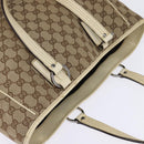 GUCCI GG Canvas Tote Bag Beige Silver 113017 Auth SW1705-6