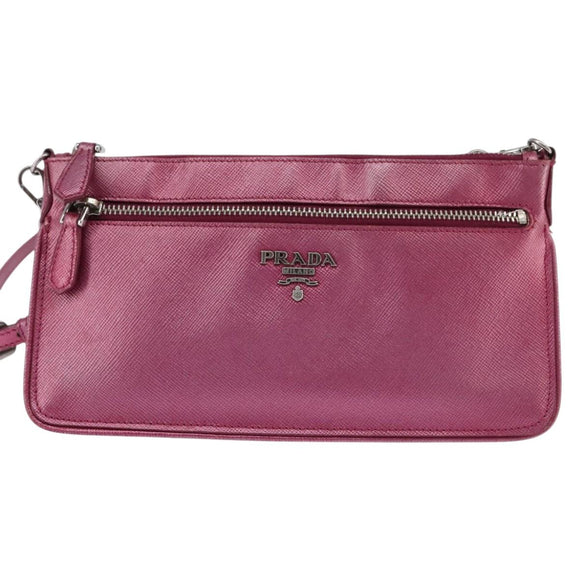PRADA Shoulder Bag Safiano leather Pink Silver Auth SW1708