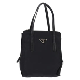 PRADA Hand Bag Nylon Leather Black Silver Auth SW1713