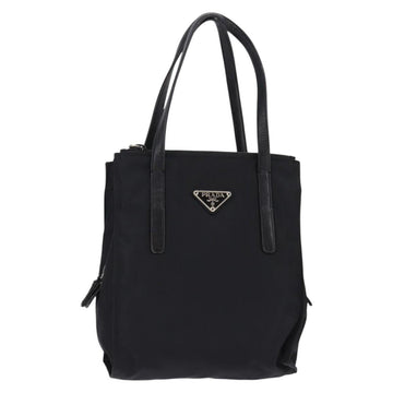 PRADA Hand Bag Nylon Leather Black Silver Auth SW1713