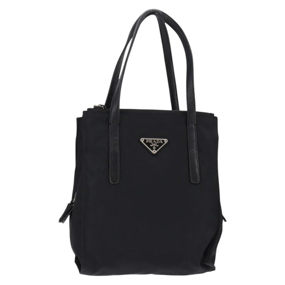 PRADA Hand Bag Nylon Leather Black Silver Auth SW1713