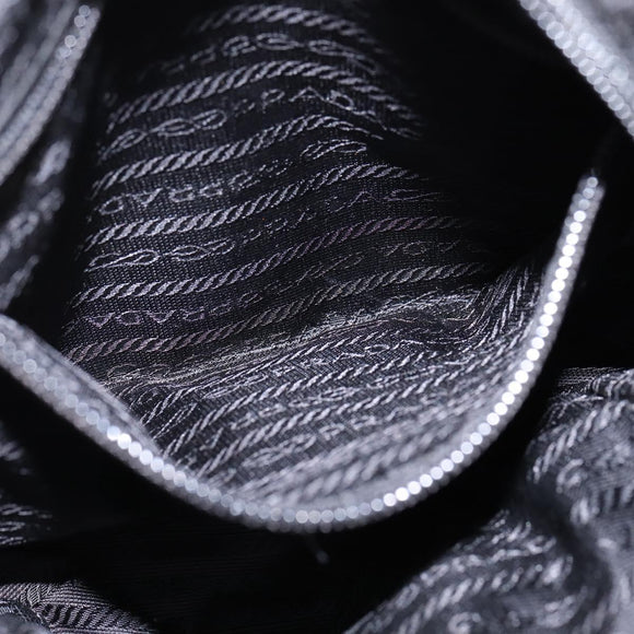 PRADA Hand Bag Nylon Leather Black Silver Auth SW1713