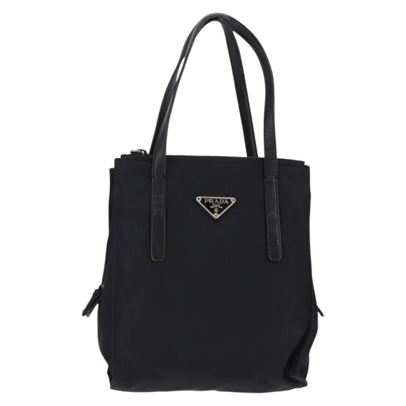 PRADA Hand Bag Nylon Leather Black Silver Auth SW1713