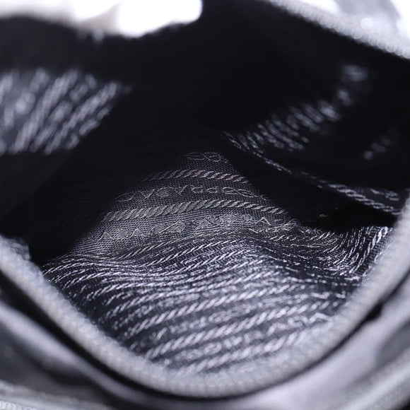 PRADA Hand Bag Nylon Leather Black Silver Auth SW1713