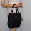 PRADA Hand Bag Nylon Leather Black Silver Auth SW1713-22