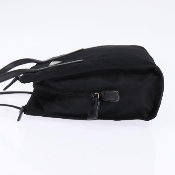 PRADA Hand Bag Nylon Leather Black Silver Auth SW1713
