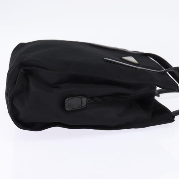 PRADA Hand Bag Nylon Leather Black Silver Auth SW1713