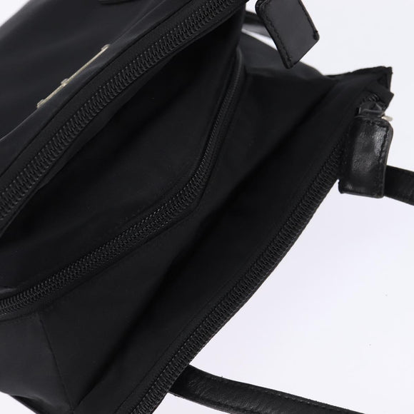 PRADA Hand Bag Nylon Leather Black Silver Auth SW1713