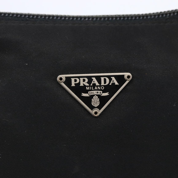 PRADA Accessory Pouch Nylon Black Silver Auth SW1714