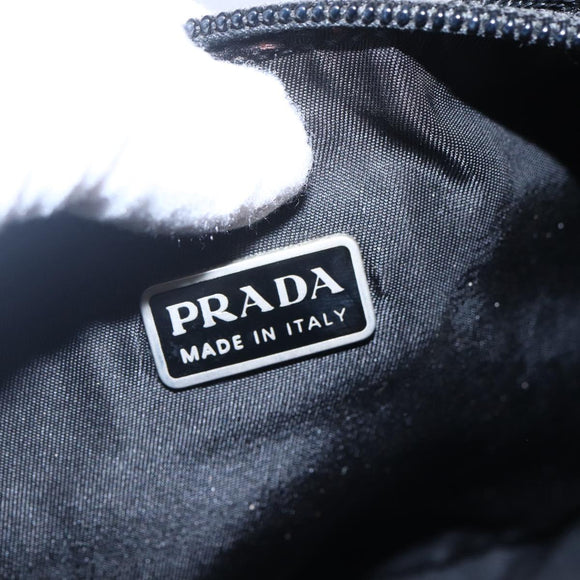 PRADA Accessory Pouch Nylon Black Silver Auth SW1714