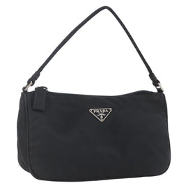 PRADA Accessory Pouch Nylon Black Silver Auth SW1714