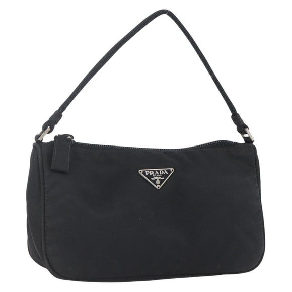 PRADA Accessory Pouch Nylon Black Silver Auth SW1714