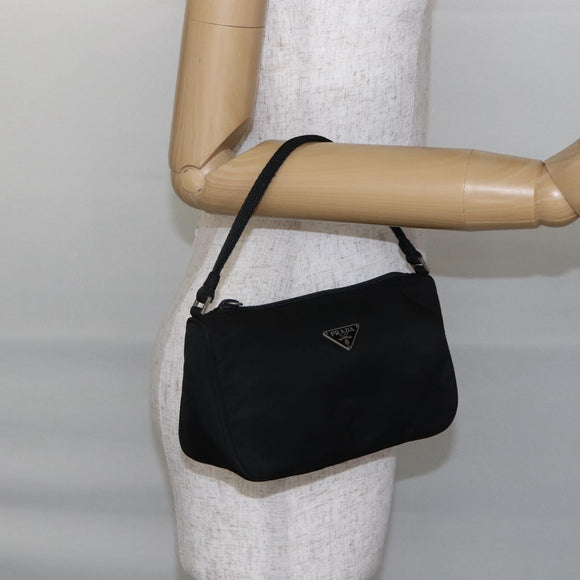 PRADA Accessory Pouch Nylon Black Silver Auth SW1714