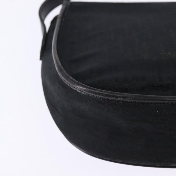 Christian Dior Trotter Canvas Shoulder Bag Black Gold Auth SW1717