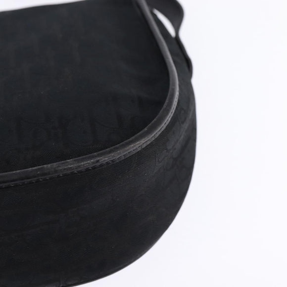 Christian Dior Trotter Canvas Shoulder Bag Black Gold Auth SW1717
