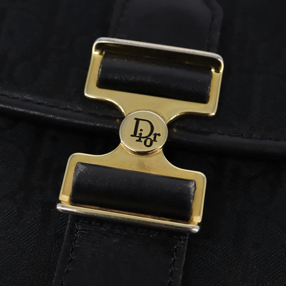 Christian Dior Trotter Canvas Shoulder Bag Black Gold Auth SW1717